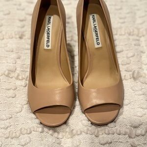 Karl Lagerfeld Tan Peep Toe Heels Elegant Design